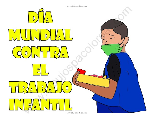 Día Mundial contra el Trabajo Infantil dibujo a color y para colorear